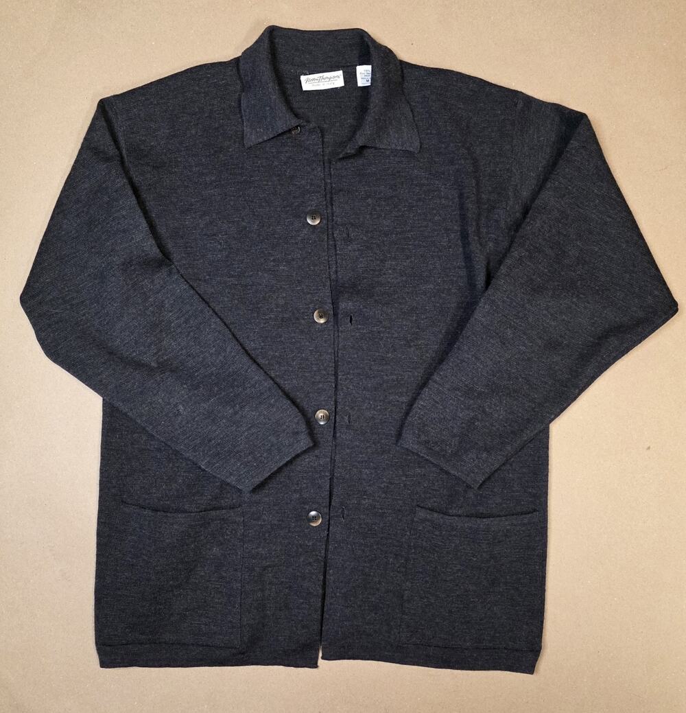 Norm Thompson M Dark Gray Merino Wool Cardigan Sweater Made in Italy 5-Button